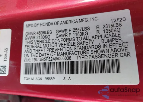 2021 Acura Tlx A-Spec Package from USA, damaged, VIN 19UUB5F52MA006038